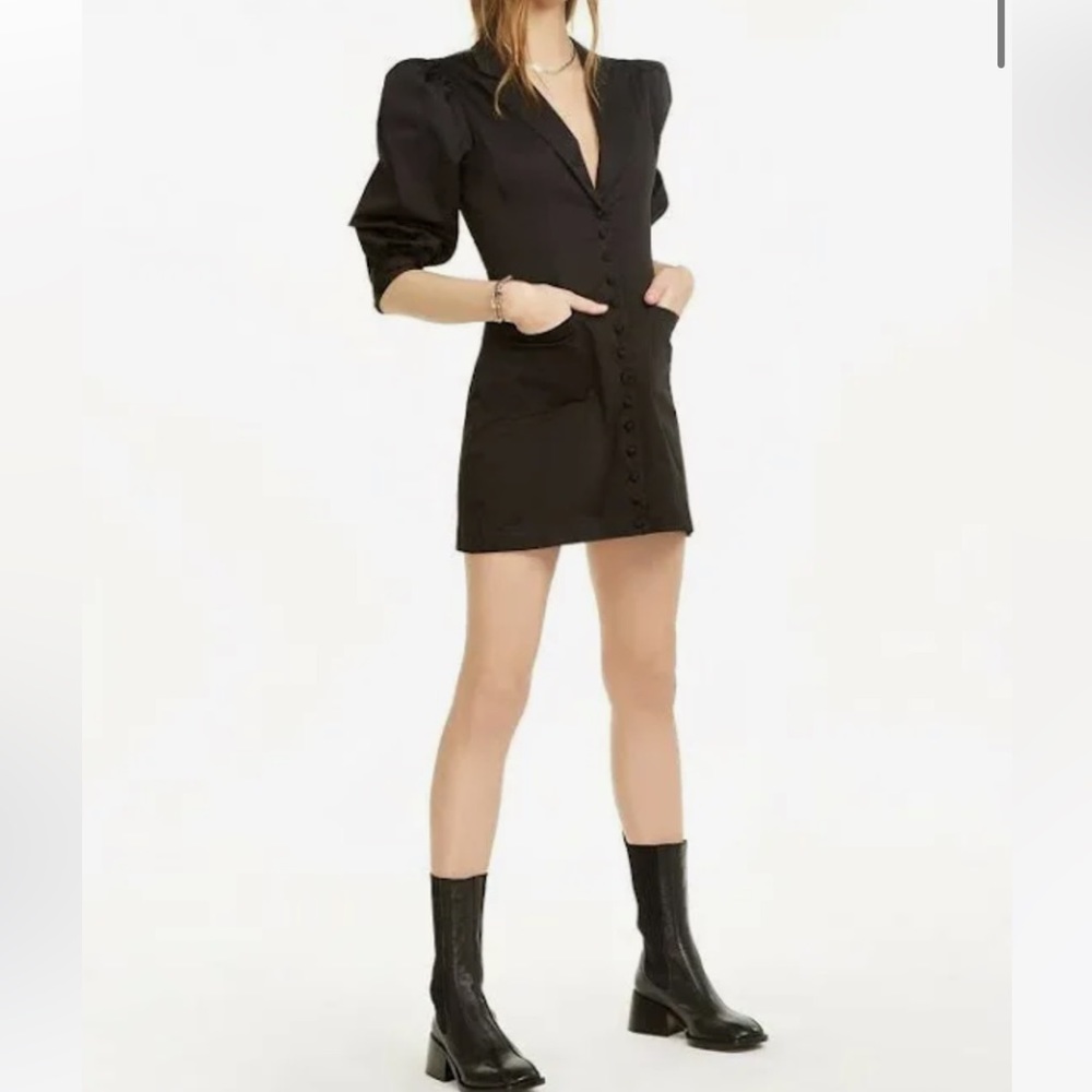 Danielle Bernstein black puff sleeve mini dress